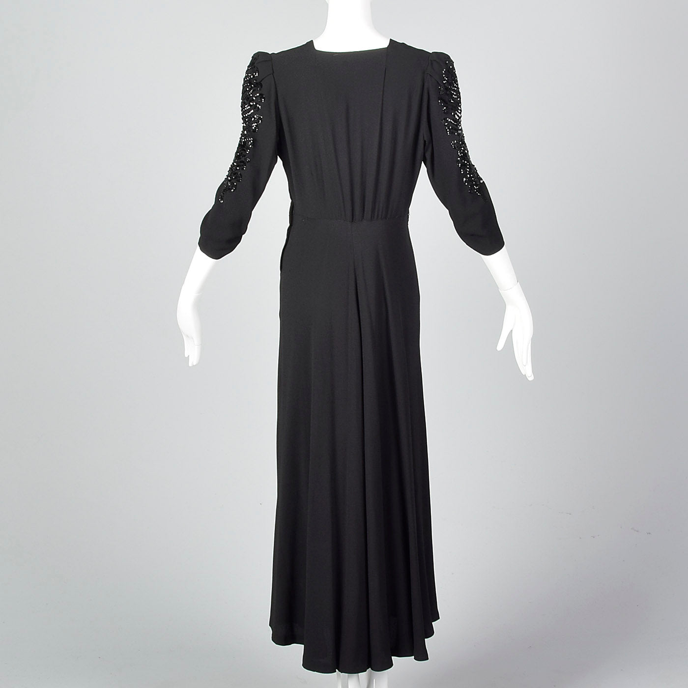 1940s Black Crepe Gown with Sequin Sleeves