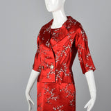 1960s Red Brocade Dress and Jacket Set