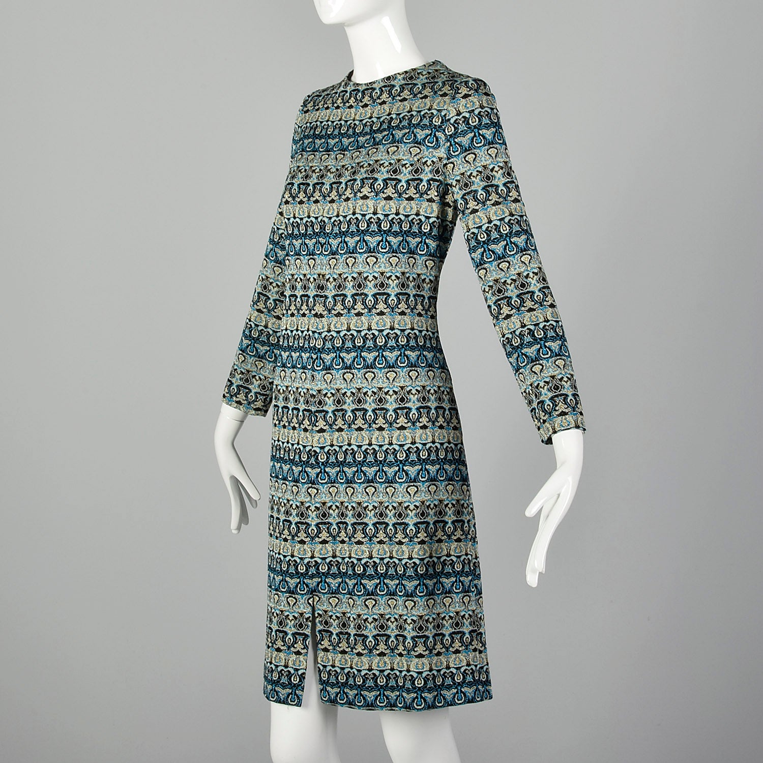 Mediumc Attributed to Pierre Balmain Medium 1970s Blue Lurex Shift Dress