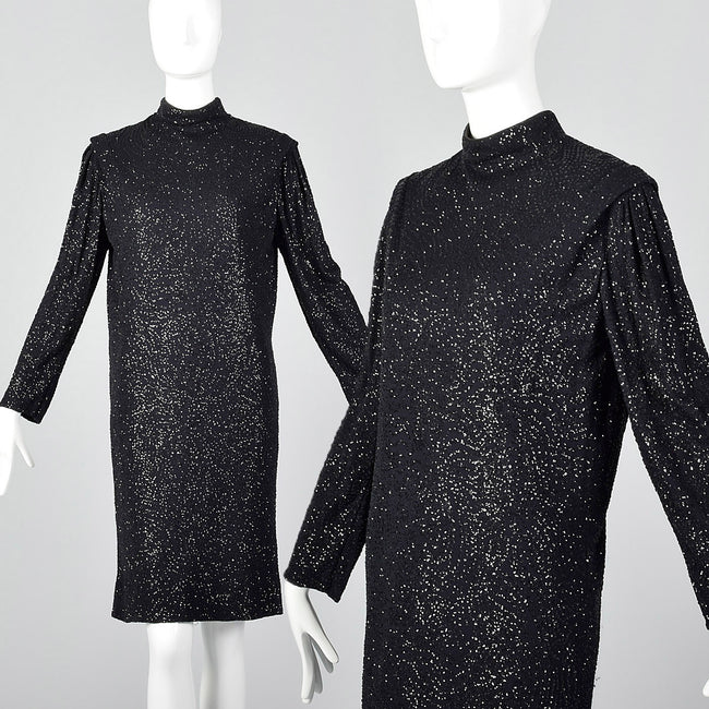 1980s Black Glitter Sack Dress
