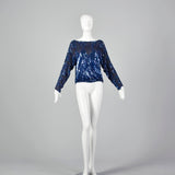 1980s Oleg Cassini Blue Beaded Top