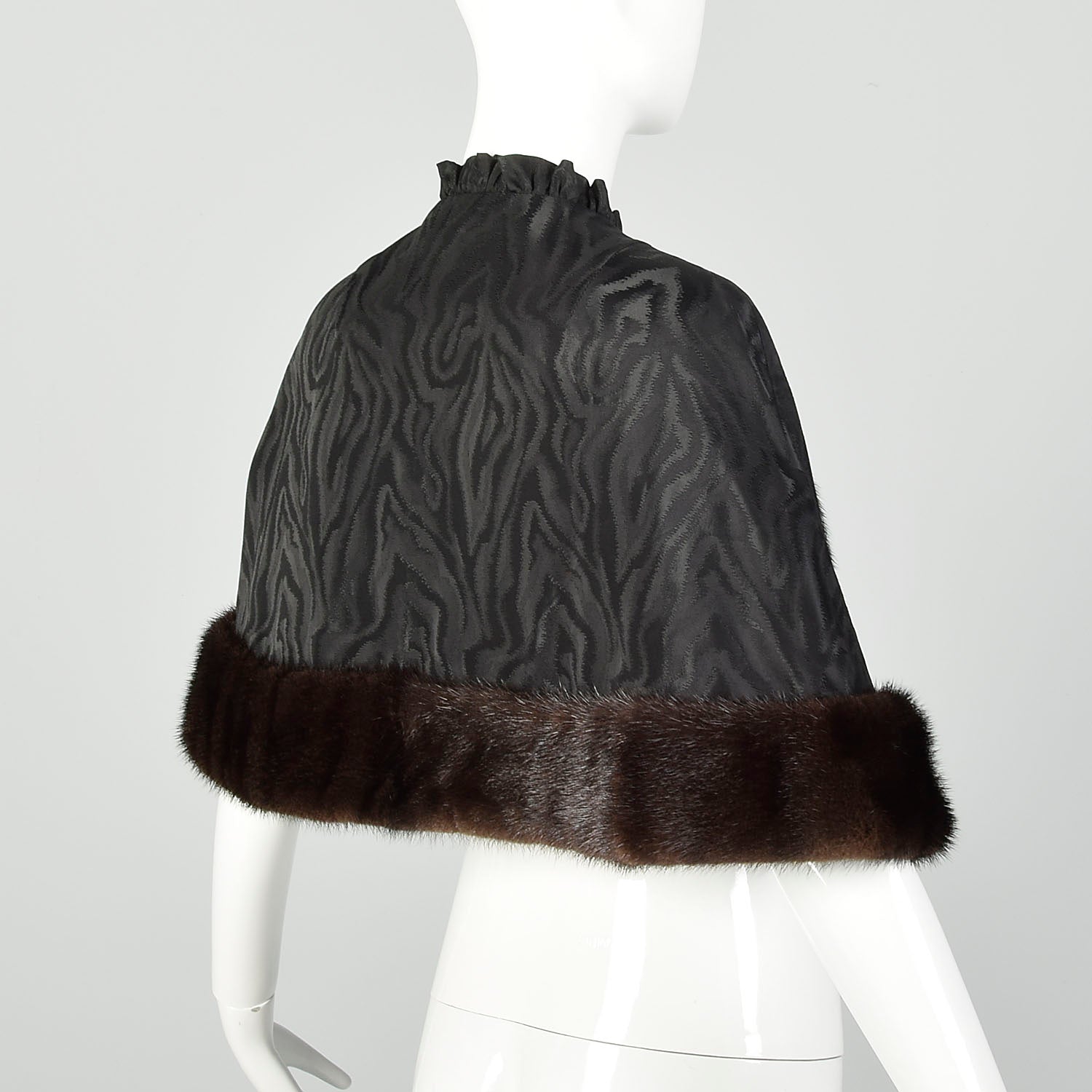 1960s Mink Trim Capelet Evening Fur Cape Black Formal Wrap