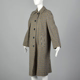 1960s Brown and Navy Plaid Wool Coat