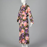 1970s Floral Maxi Dress with Metallic Polka Dots