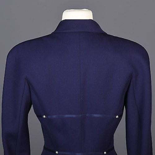 1980s Claude Montana Femme Fatale Hourglass Skirt Suit in Navy Blue