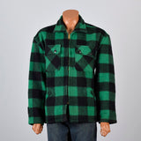 1950s Mens Green & Black Buffalo Check Wool Chore Jacket with a Zip Front