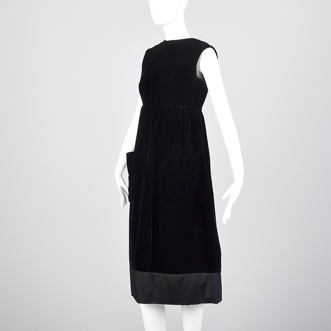 1960s Geoffrey Beene Black Velvet Wrap Dress with Large Patch Pockets