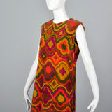 1960s Printed Velour Shift Dress
