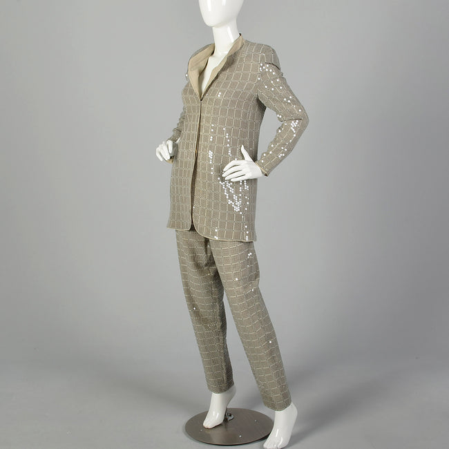 Small Giorgio Armani Le Collezioni 1990s Gray Sequin Check Paint Suit