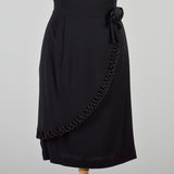 1960s Black Cocktail Dress with Faux Wrap Skirt