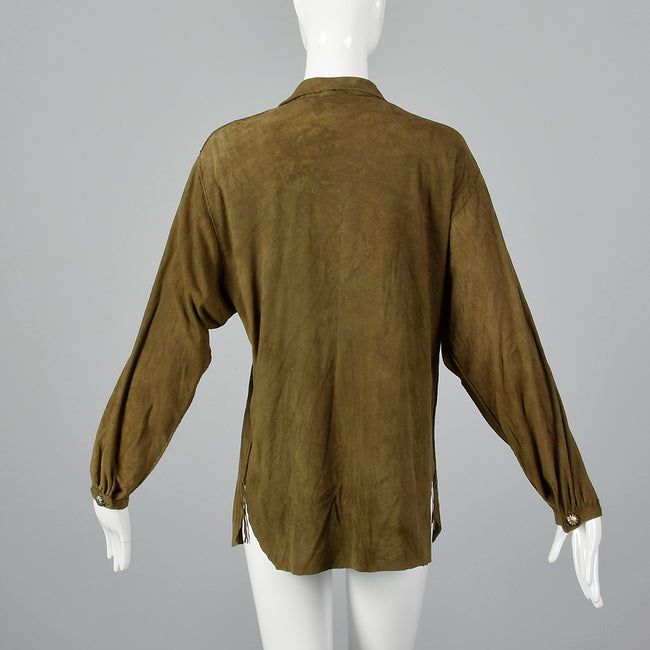 1980s Green Suede Leather Shirt