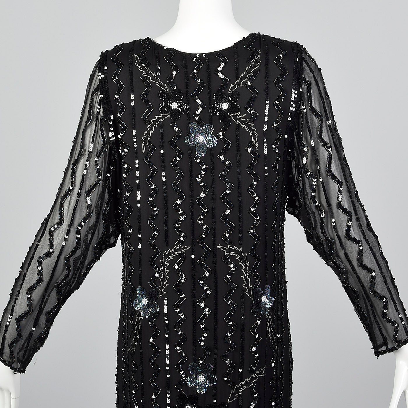 1990s Oleg Cassini Black Silk Beaded Dress Style & Salvage 1990s Oleg Cassini Black Silk Beaded Dress Style & Salvage