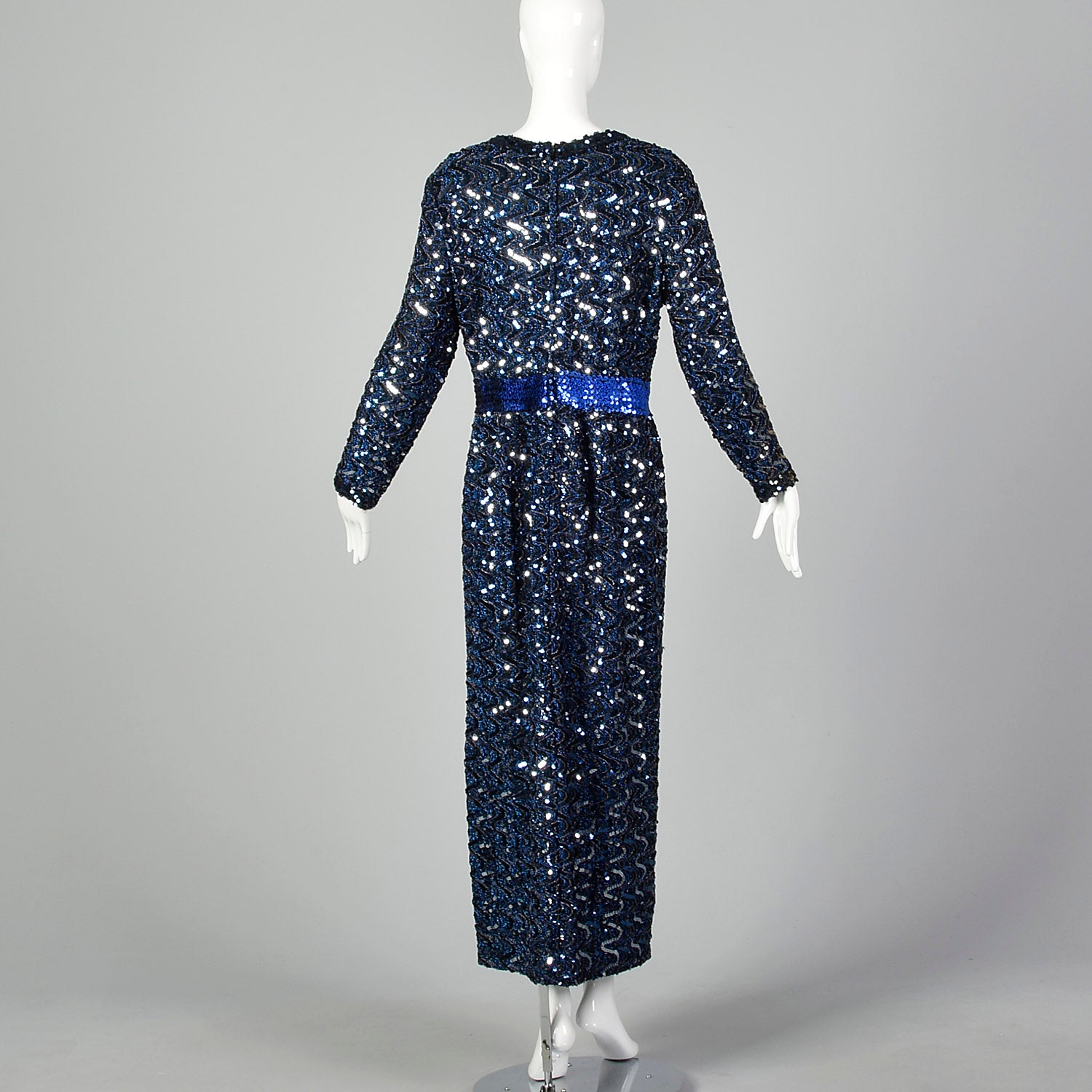 XL-XXL Lilli Diamond 1970s Blue Sequin Long Dress