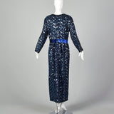 XL-XXL Lilli Diamond 1970s Blue Sequin Long Dress