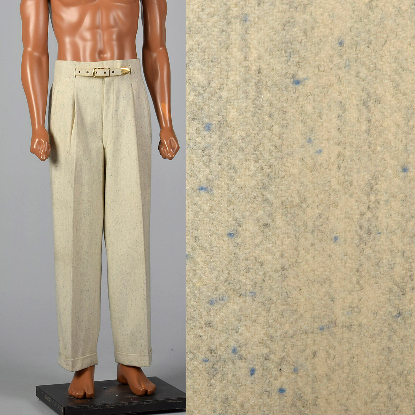 1950s Mens Hollywood Waist Wool Pants with Blue Flecks