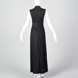 1970s Black Jersey Knit Maxi Dress