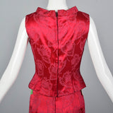 1960s Dark Pink Floral Top and Skirt Set