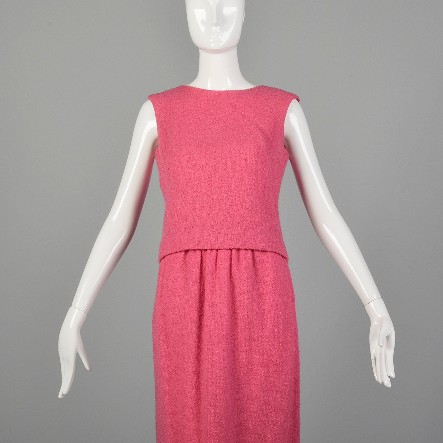 XS 1960s Pink Wool Tweed Top and Maxi Skirt Set