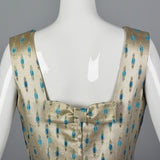 1960s Elegant Silver Shift Dress with Low Back