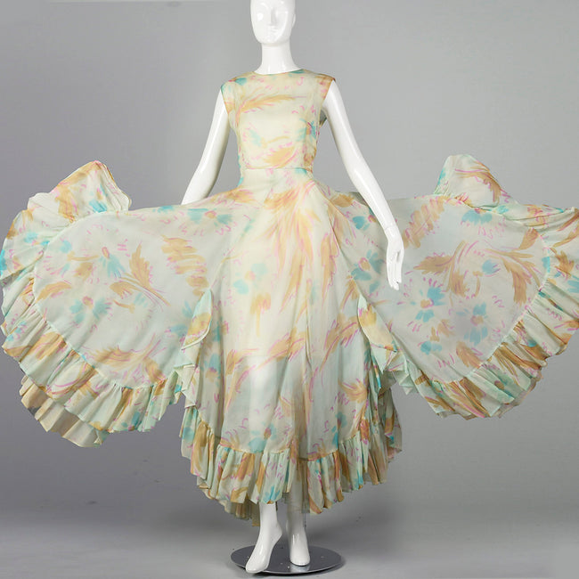Medium 1970s Ferdinando Sarmi Gown Watercolor Print Evening Formal