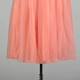 Small 1950s Pink Coral Prom Dress Bead Embellished Ruched Chiffon Bodice