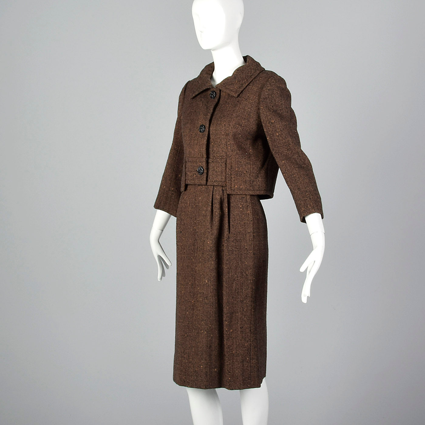 1950s Adele Simpson 28 Shop Wool Tweed Skirt Suit in Brown and Black