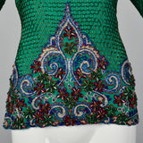 Small 1960s Emerald Green Formal Beaded Blouse