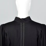 1980s Black Wool Blouse with Floral Trim