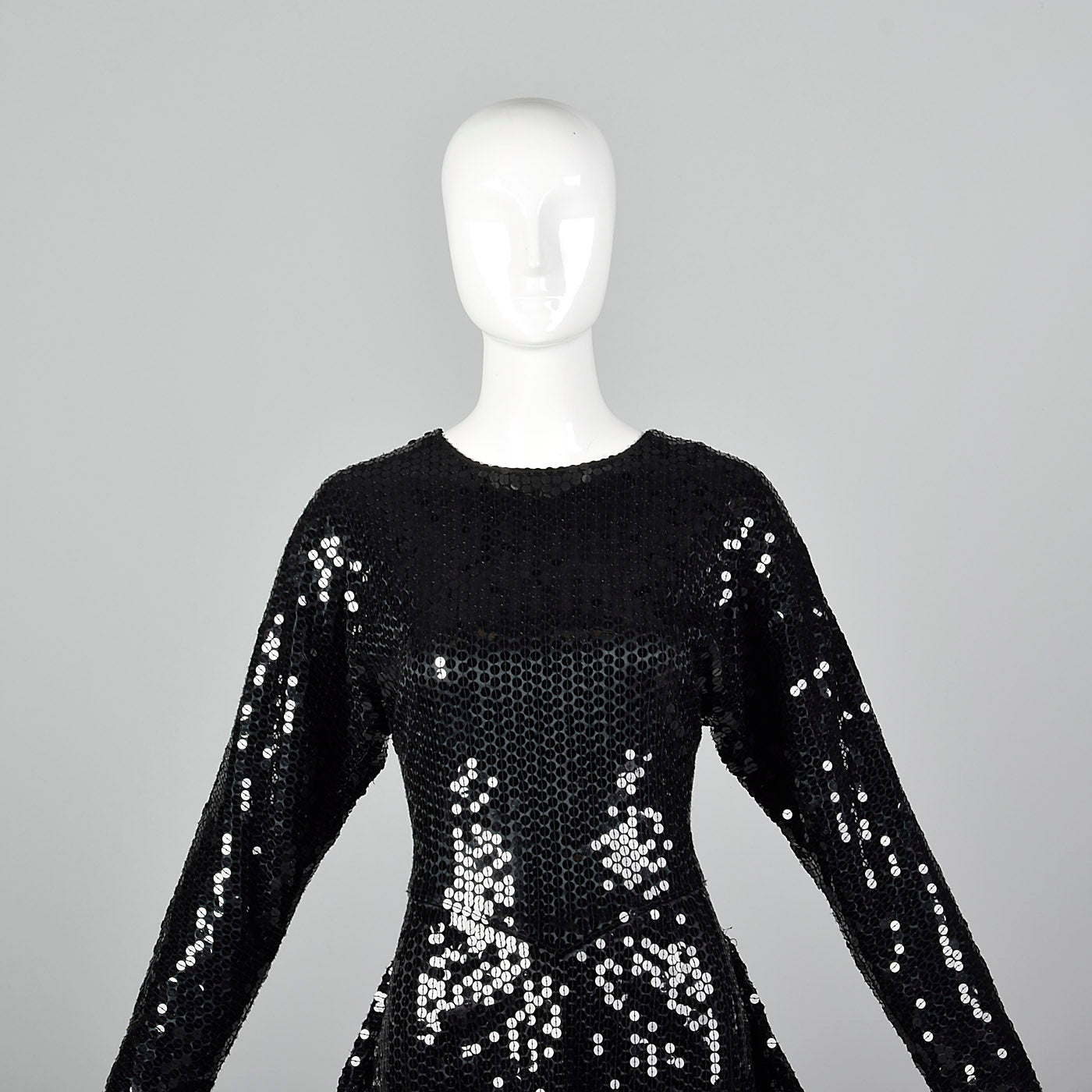 1980s Oleg Cassini Black Sequin Dress