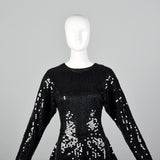 1980s Oleg Cassini Black Sequin Dress