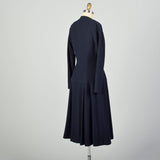 XXS 1950s Navy Blue Princess Coat Hourglass Coat Dress Winter Weight Wool