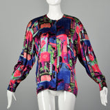 Large Escada 1980s Abstract Print Silk Blouse