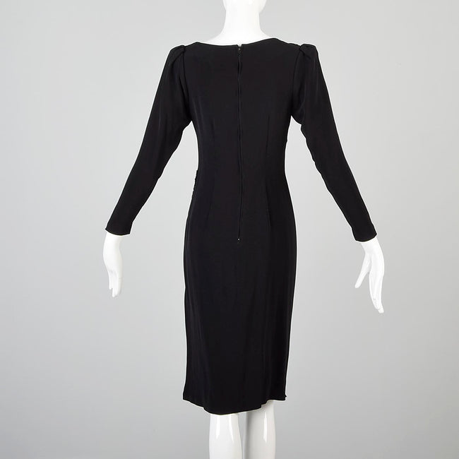 1980s Saks Fifth Avenue Deco Revival Little Black Dress Blade Runner Style