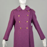 Small 1960s Coat Purple Mod Double Breasted Military Wool Winter Outerwear