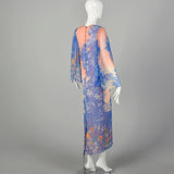 Small 1980s Hanae Mori Dress Blue Woodland Print Lightweight Silk