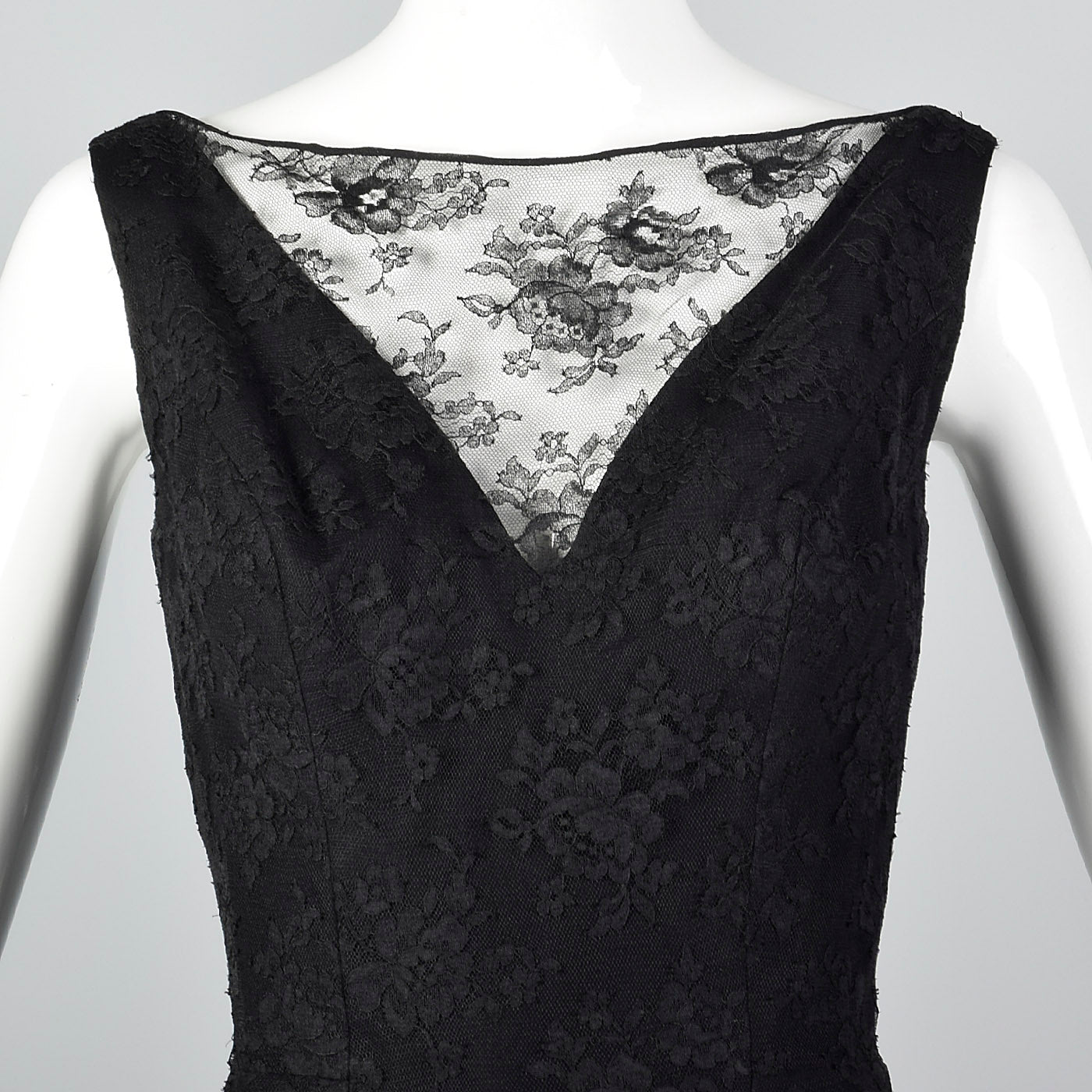 1960s Mignon Black Lace Mermaid Dress with a Stunning Neckline