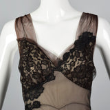 1950s Black Nightgown with Black Lace Applique