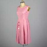 1950s Pink Polished Cotton Dress with Large Buttons