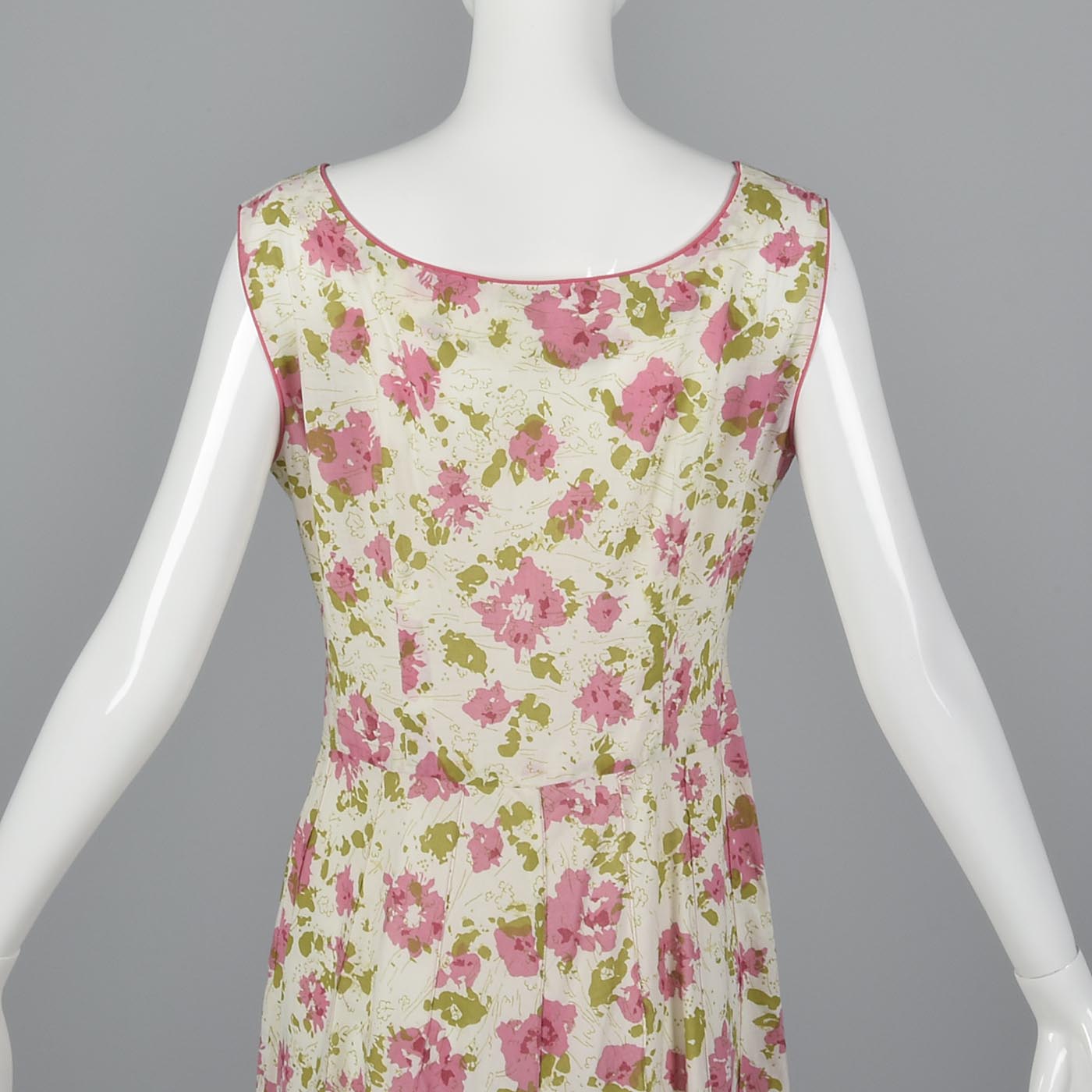 1930s Floral Cotton Slip On Dress with Rhinestone Detail