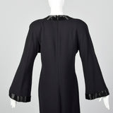 1970s Anne Klein Black Wool Evening Gown with Bell Sleeves and Beaded Trim