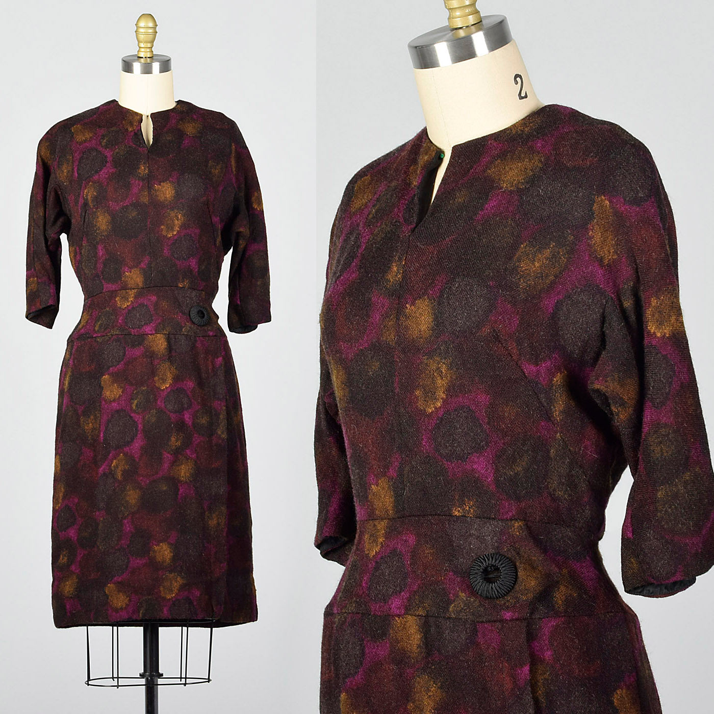 1950s Abstract Purple Print Dress