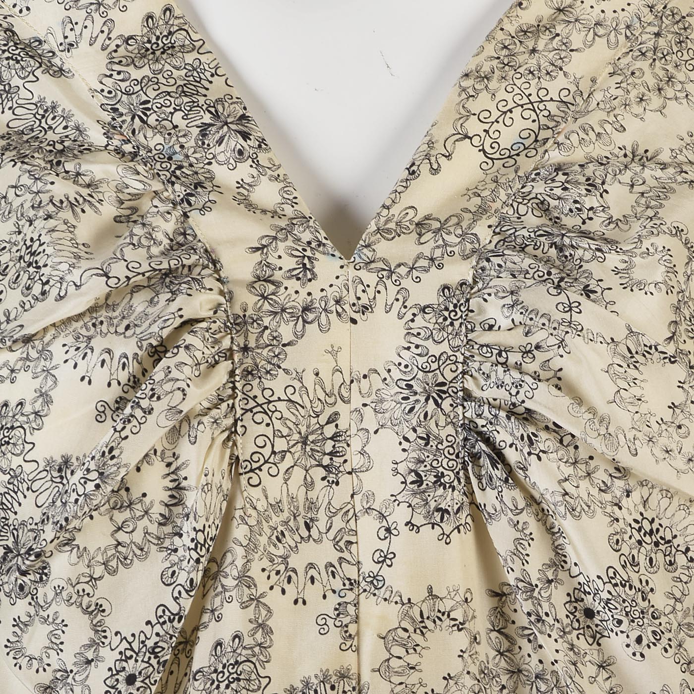 1940s Silk Dress with Velvet Faux Lace Back