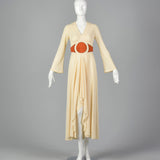 1970s Asymmetric Cream Dress with Suede Applique