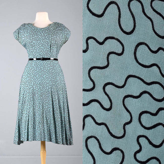 1950s Blue Dress with Amoeba Squiggles