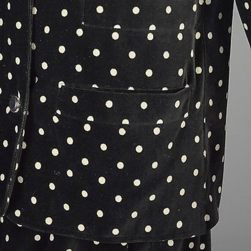 1980s Gianni Versace Skirt Oversized Blazer & Wrap Skirt in Black Velvet with White Polkadots
