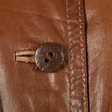 Large 1970s Brown Leather Trench Coat Wide Collar with Great Details