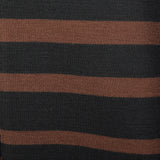 Large 1960s Wool Knit Two Piece Set Dress Jacket Cumberbund Ensemble Brown Black Horizontal Stripe