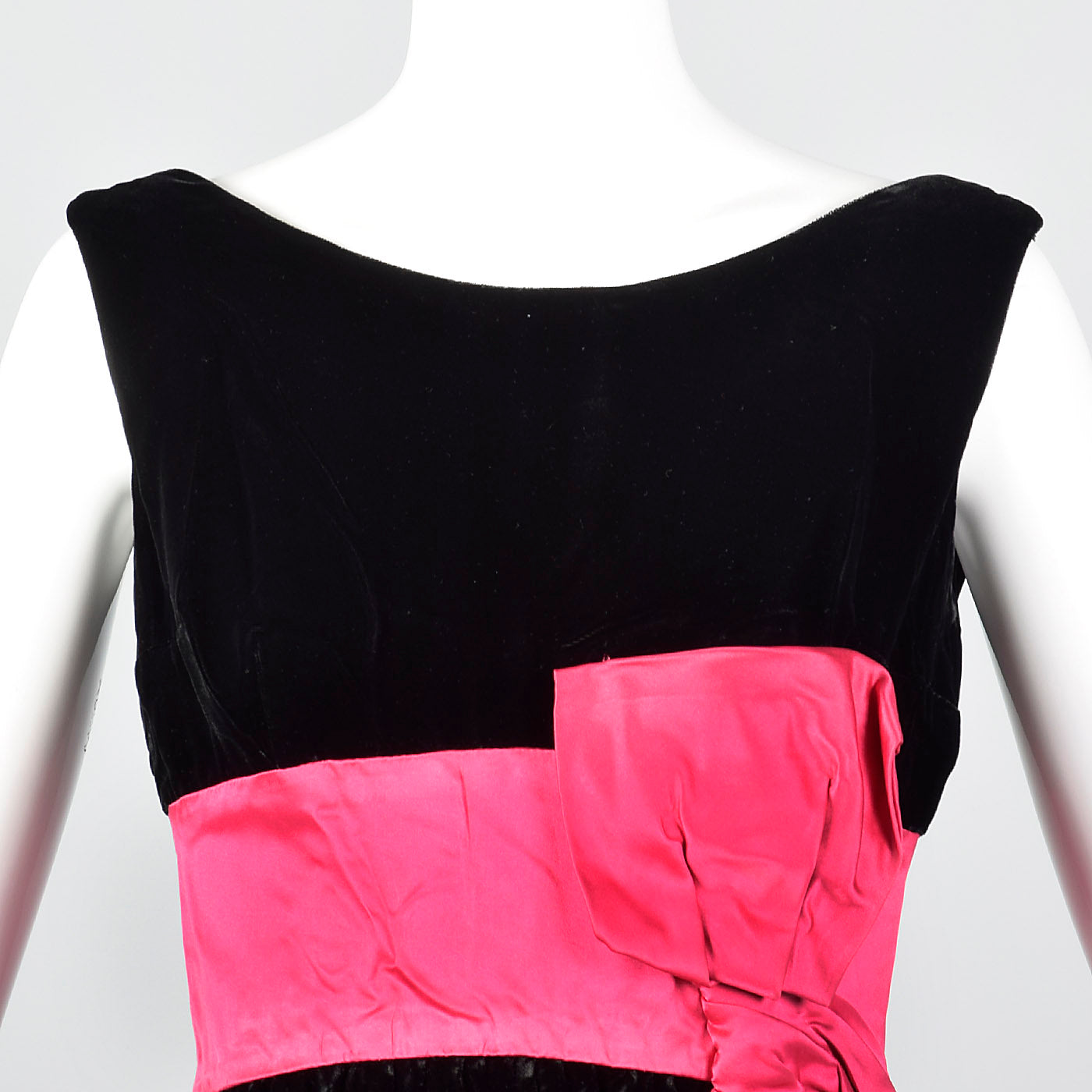 1960s Black Velvet Dress with Pink Cummerbund Waist