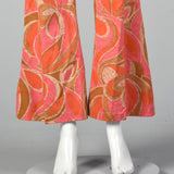 1970s Wrangler Pink and Orange Abstract Print Bellbottoms
