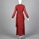 Adele Simpson Red Evening Dress with Golden Raindrops